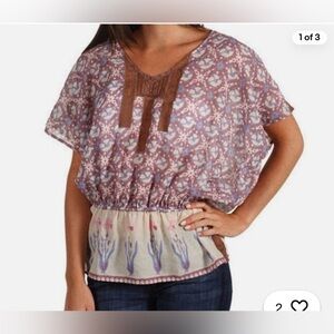 Free People Purple, Blue, and White Patterned Top